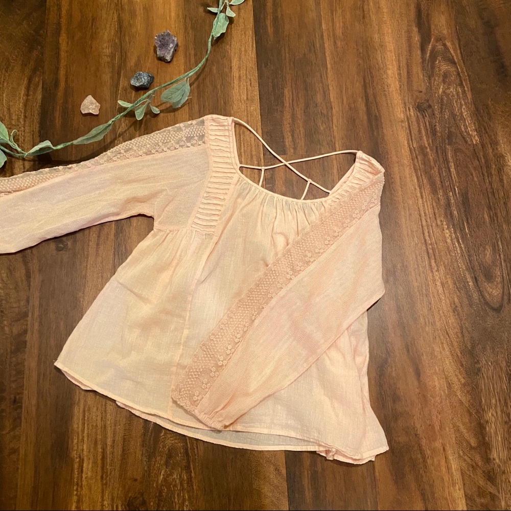 Lucky Brand Pink Cross Back Peasant Blouse